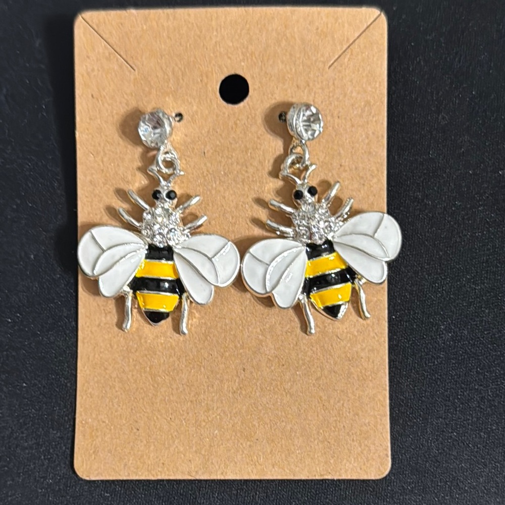 Bee Design Silver and Yellow Earrings